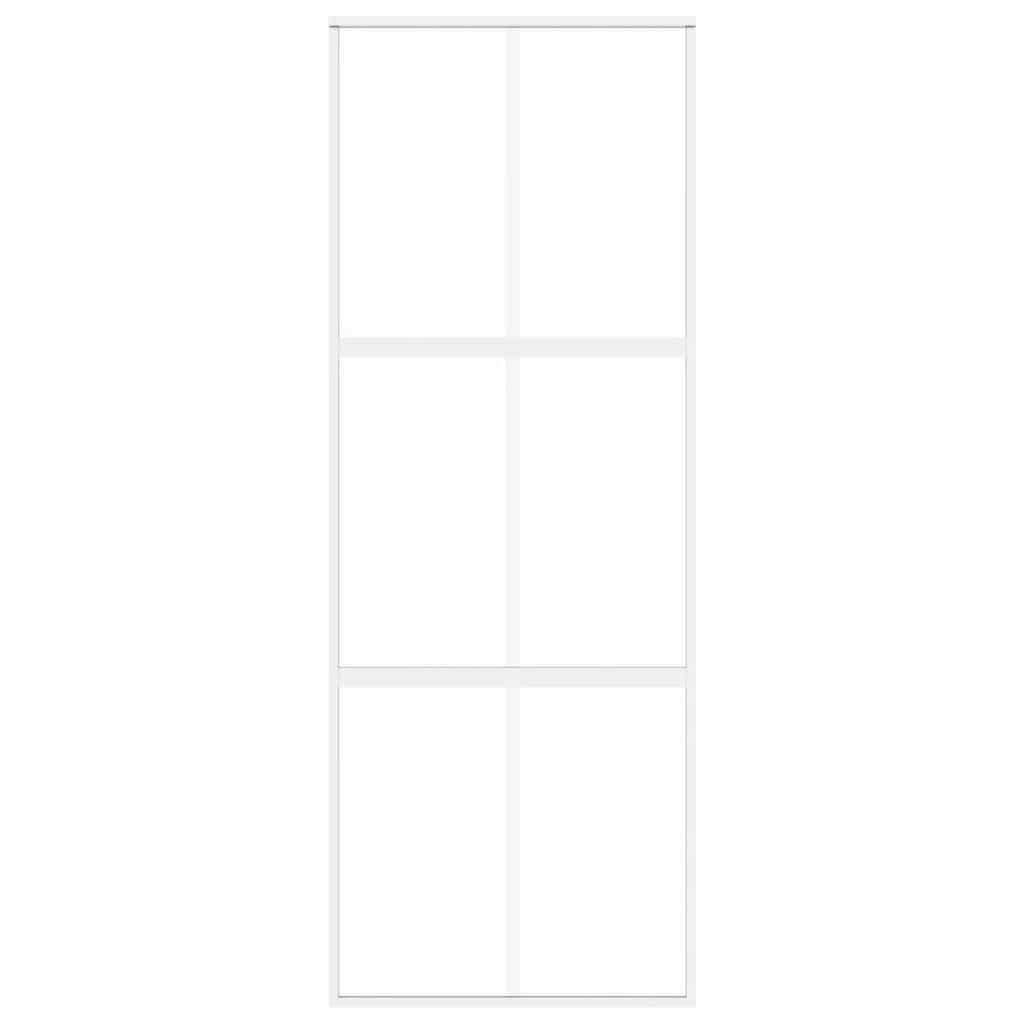 Porta Scorrevole Bianca 76x205 cm Vetro Temperato e Alluminio 155216