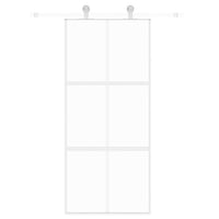 Porta Scorrevole Bianca 90x205 cm Vetro Temperato e Alluminio 155217