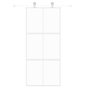 Porta Scorrevole Bianca 90x205 cm Vetro Temperato e Alluminio 155217