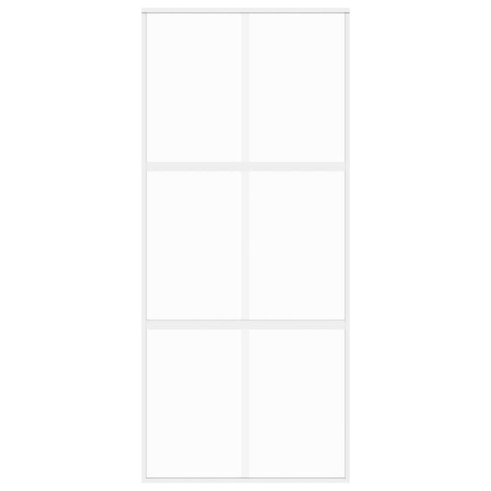 Porta Scorrevole Bianca 90x205 cm Vetro Temperato e Alluminio 155217