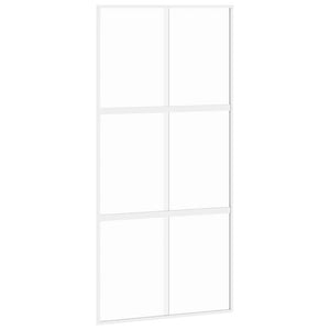 Porta Scorrevole Bianca 102,5x205cm Vetro Temperato e Alluminio 155218