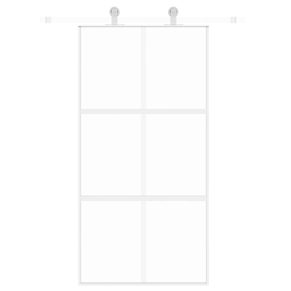 Porta Scorrevole Bianca 102,5x205cm Vetro Temperato e Alluminio 155218