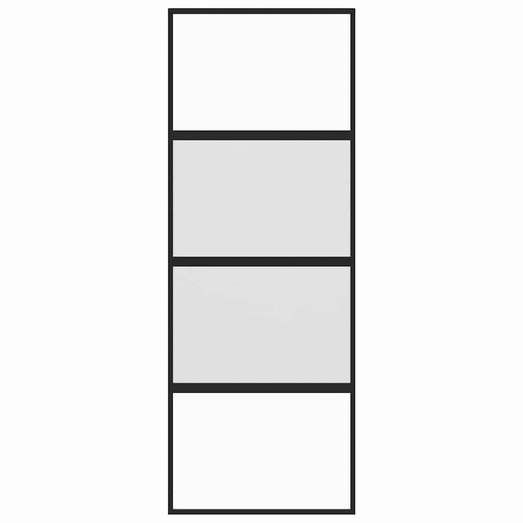 Porta Scorrevole Nera 76x205 cm in Vetro Temperato e Alluminio 155219