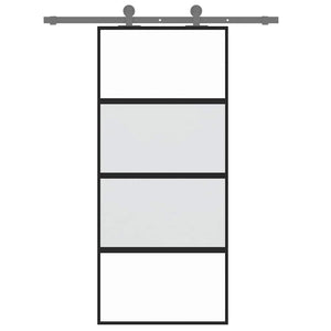 Porta Scorrevole Nera 90x205 cm in Vetro Temperato e Alluminio 155220