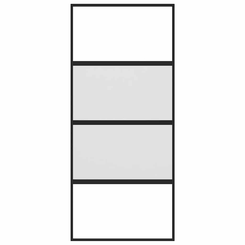 Porta Scorrevole Nera 90x205 cm in Vetro Temperato e Alluminio 155220