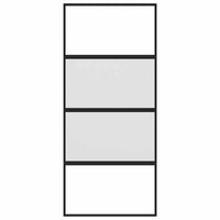 Porta Scorrevole Nera 90x205 cm in Vetro Temperato e Alluminio 155220