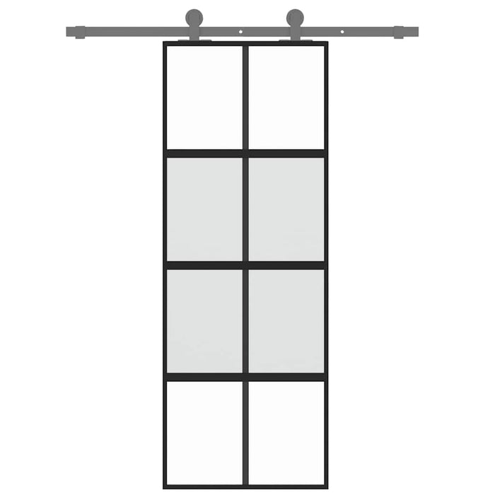 Porta Scorrevole Nera 76x205 cm in Vetro Temperato e Alluminio 155222