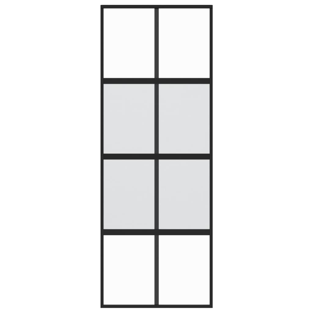 Porta Scorrevole Nera 76x205 cm in Vetro Temperato e Alluminio 155222