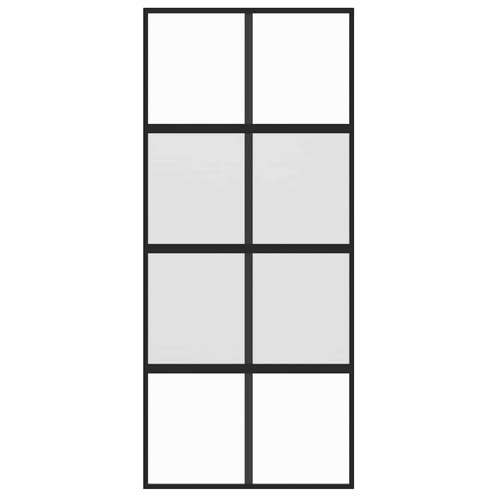 Porta Scorrevole Nera 90x205 cm in Vetro Temperato e Alluminio 155223