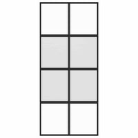 Porta Scorrevole Nera 90x205 cm in Vetro Temperato e Alluminio 155223