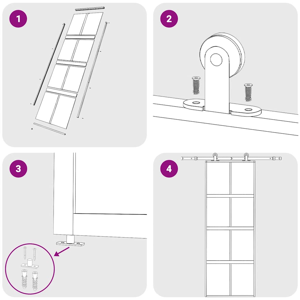 vidaXL Porta Scorrevole Nera 90x205 cm in Vetro Temperato e Alluminio