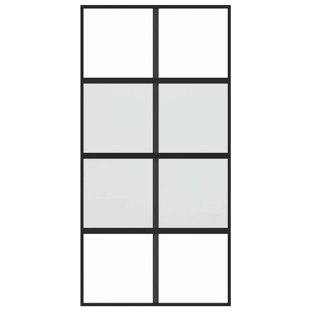 Porta Scorrevole Nera 102,5x205 cm Vetro Temperato e Alluminio 155224