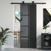 Porta Scorrevole Nera 76x205 cm in Vetro Temperato e Alluminiocod mxl 107778