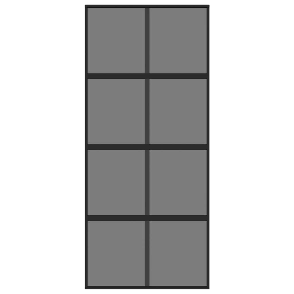 Porta Scorrevole Nera 90x205 cm in Vetro Temperato e Alluminio 155226