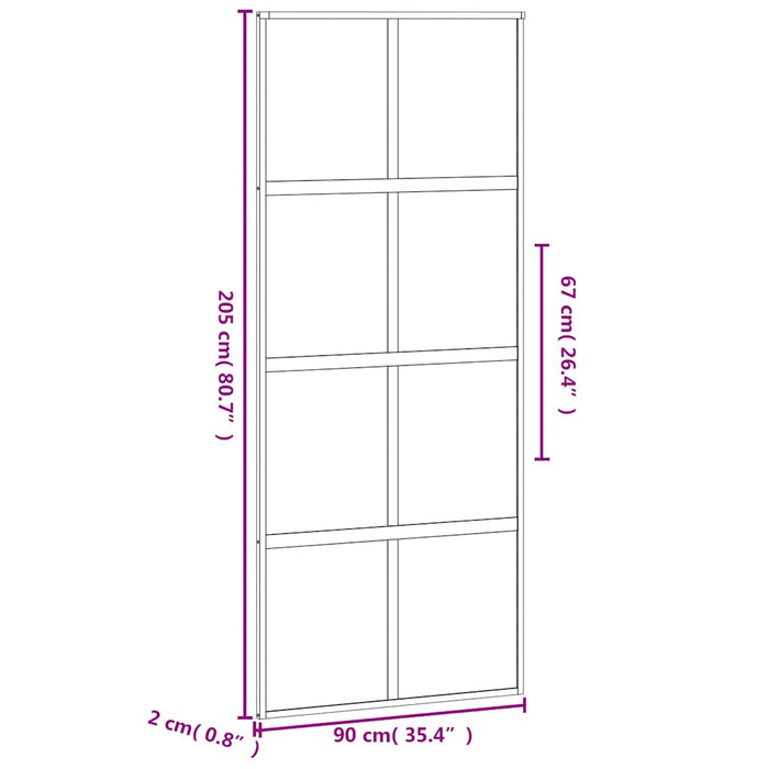 Porta Scorrevole Nera 90x205 cm in Vetro Temperato e Alluminio 155226
