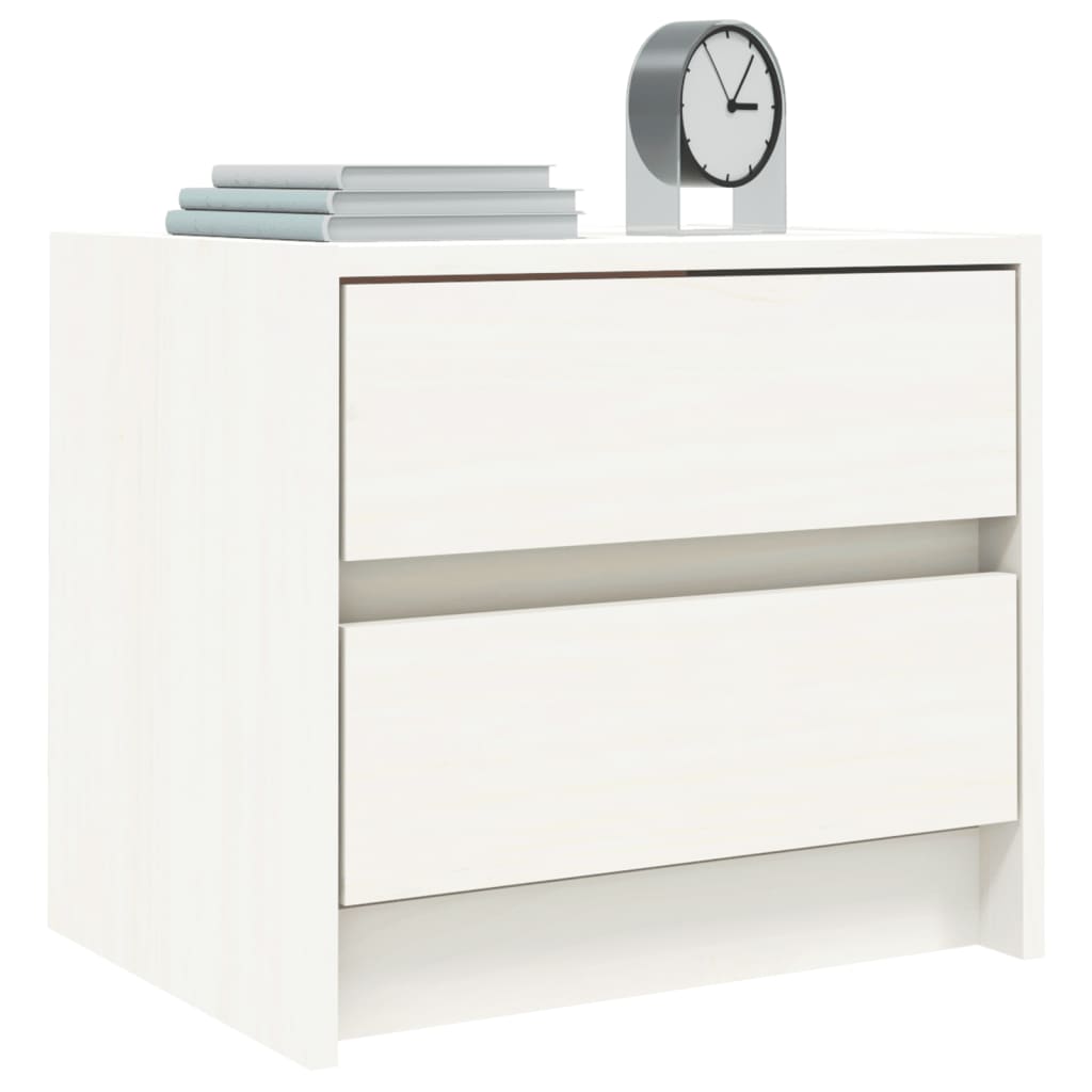 Comodino Bianco 40x31x35,5 cm in Legno Massello di Pino 836137