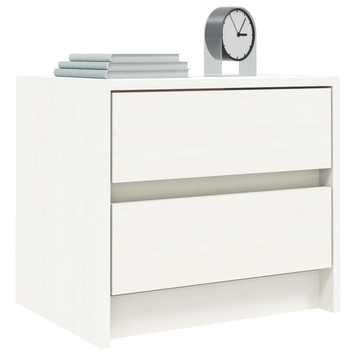 Comodino Bianco 40x31x35,5 cm in Legno Massello di Pino 836137