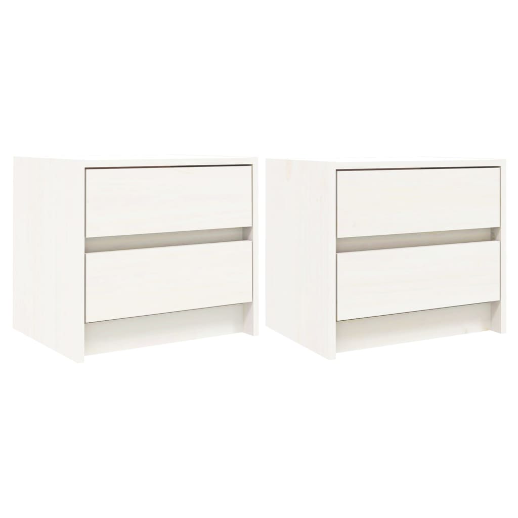 Comodini 2 pz-Set di 2 Tavolino da notte Bianchi 40x31x35,5 cm in Legno Massello di Pino