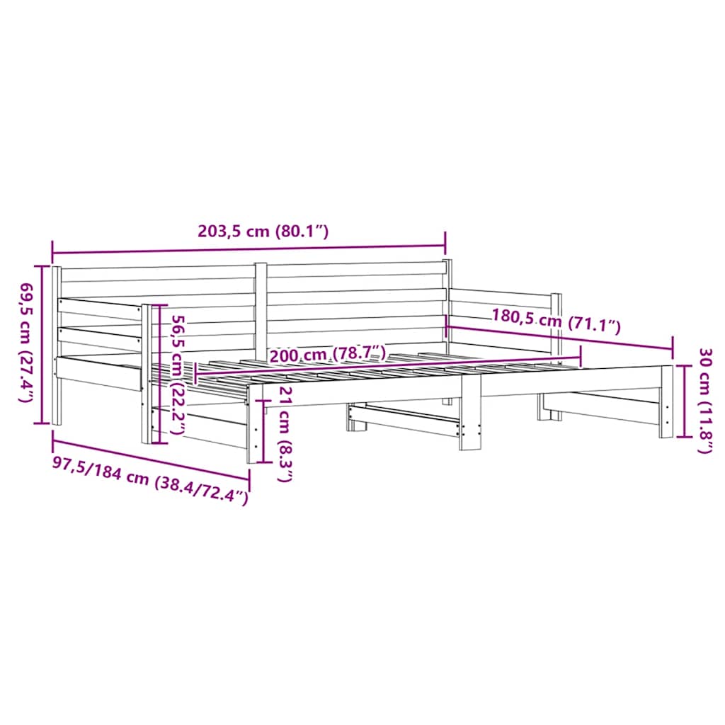 Divano Letto con Letto Estraibile Nero 90x200cm Massello Pino 836149