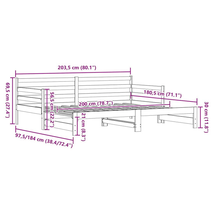 Divano Letto con Letto Estraibile Nero 80x200cm Massello Pino 836152