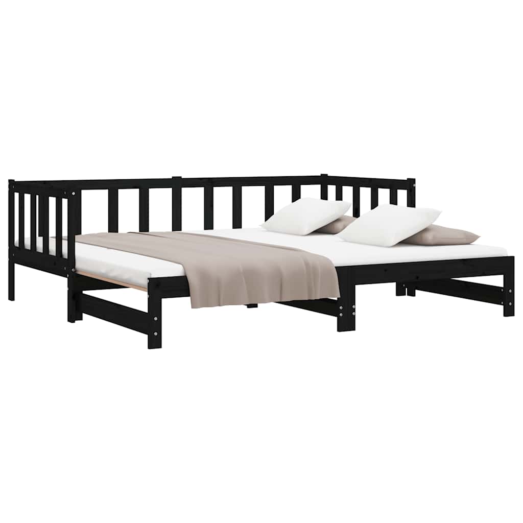 Divano Letto con Letto Estraibile Nero 90x200cm Massello Pino 836158