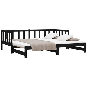 Divano Letto con Letto Estraibile Nero 90x190cm Massello Pino 836164