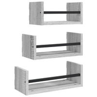 Set Mensole Parete con Aste 3pz Grigio Sonoma Legno Multistrato 835447