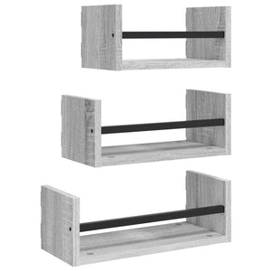 Set Mensole Parete con Aste 3pz Grigio Sonoma Legno Multistrato 835447