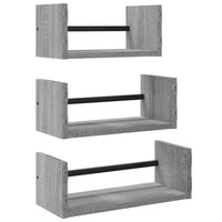 Set Mensole Parete con Aste 3pz Grigio Sonoma Legno Multistrato 835447