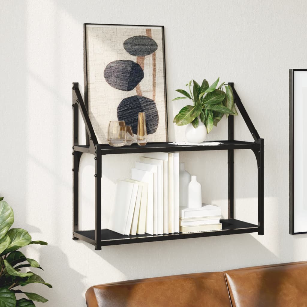 Scaffale a Parete 2 Ripiani Nero 60x21x51 cm Legno Multistrato 835459