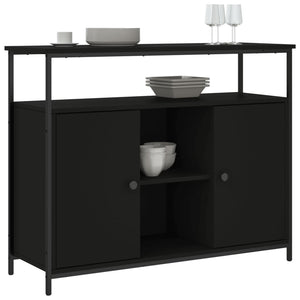 Credenza-Buffet-Armadio da cucina Nera 100x35x80 cm in Legno Multistrato 688223