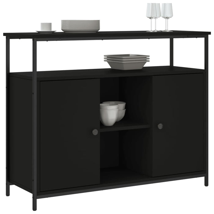 Credenza-Buffet-Armadio da cucina Nera 100x35x80 cm in Legno Multistrato 688223