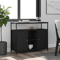 Credenza-Buffet-Armadio da cucina Nera 100x35x80 cm in Legno Multistrato 688223