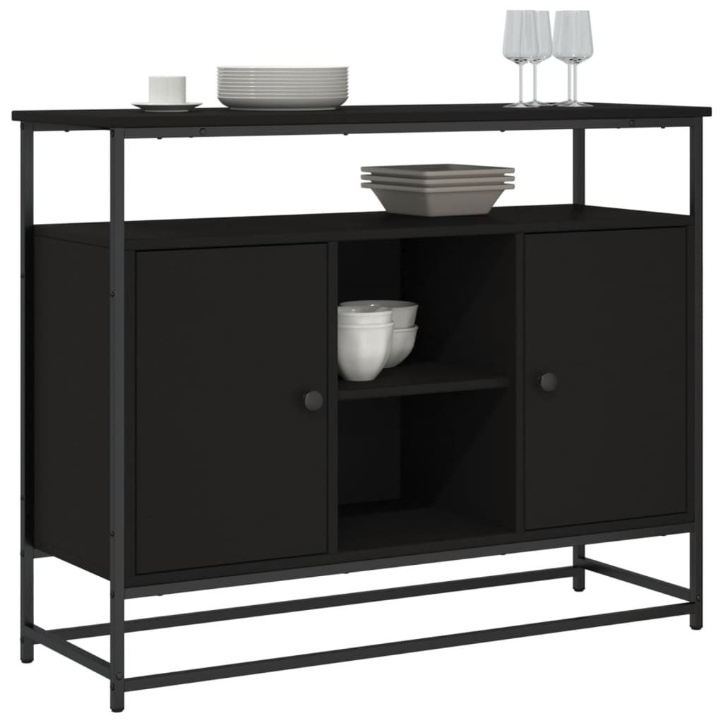 Credenza-Buffet-Armadio da cucina Nera 100x35x80 cm in Legno Multistrato 811654