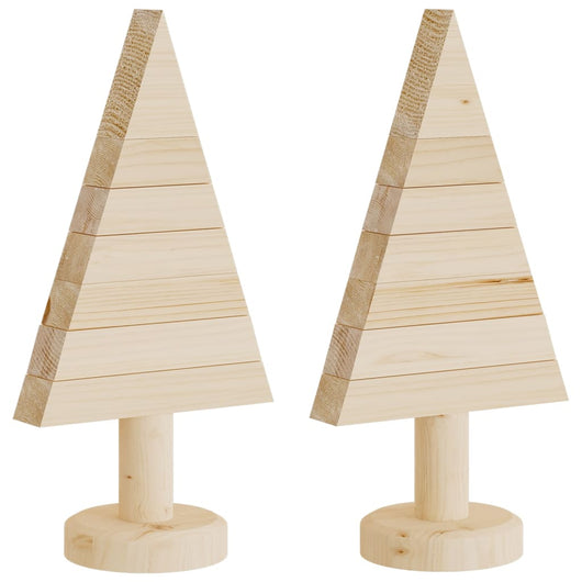 Alberi di Natale Decorativi in Legno 2pz-Decorazioni natalizie 30cm Massello di Pino