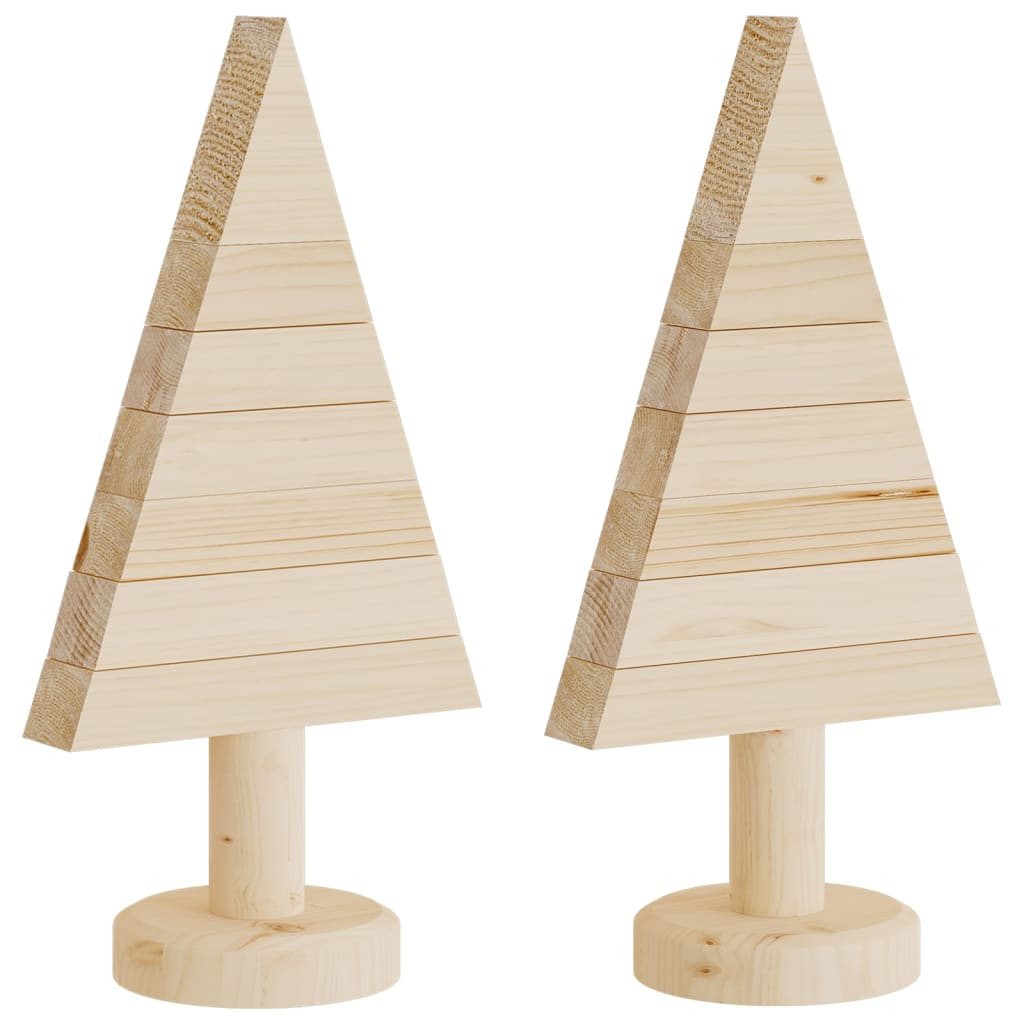 Alberi di Natale Decorativi in Legno 2pz 30cm Massello di Pino 357992