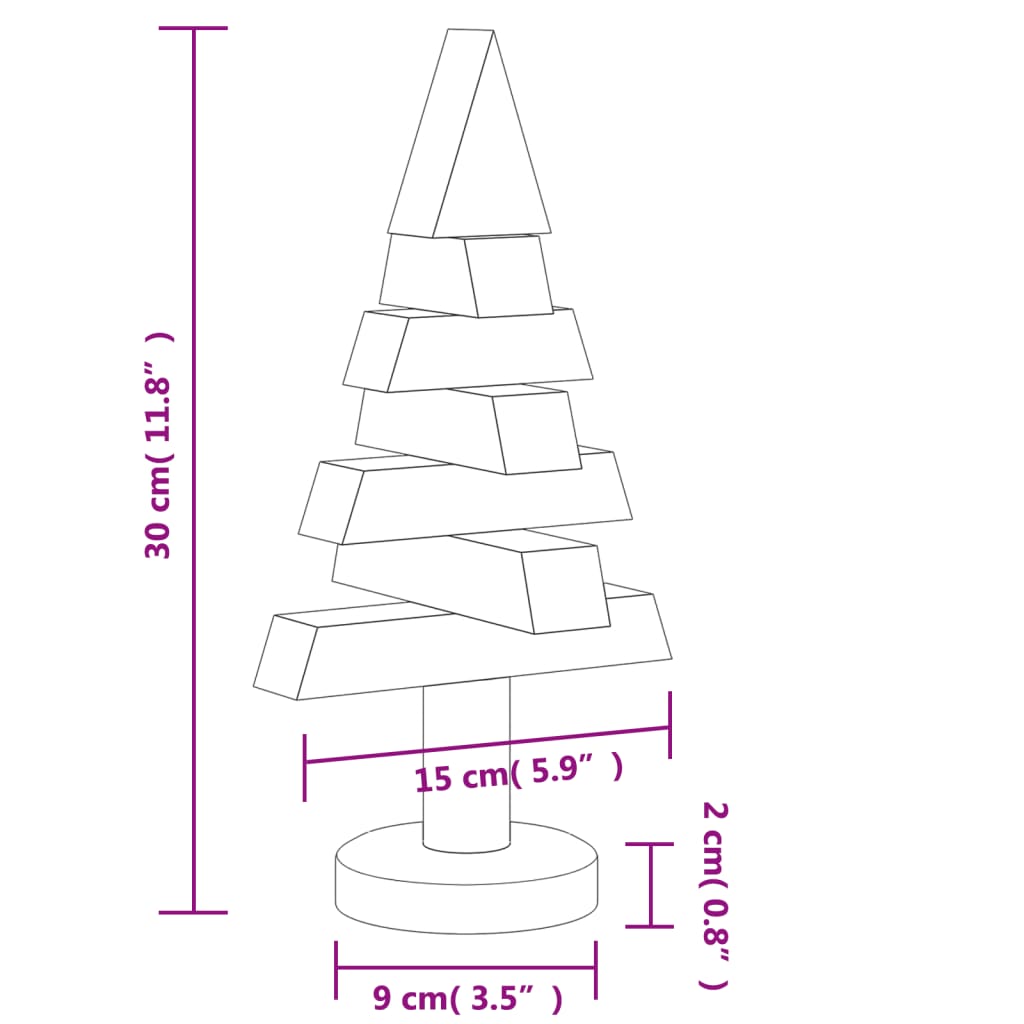 Alberi di Natale Decorativi in Legno 2pz 30cm Massello di Pino 357992