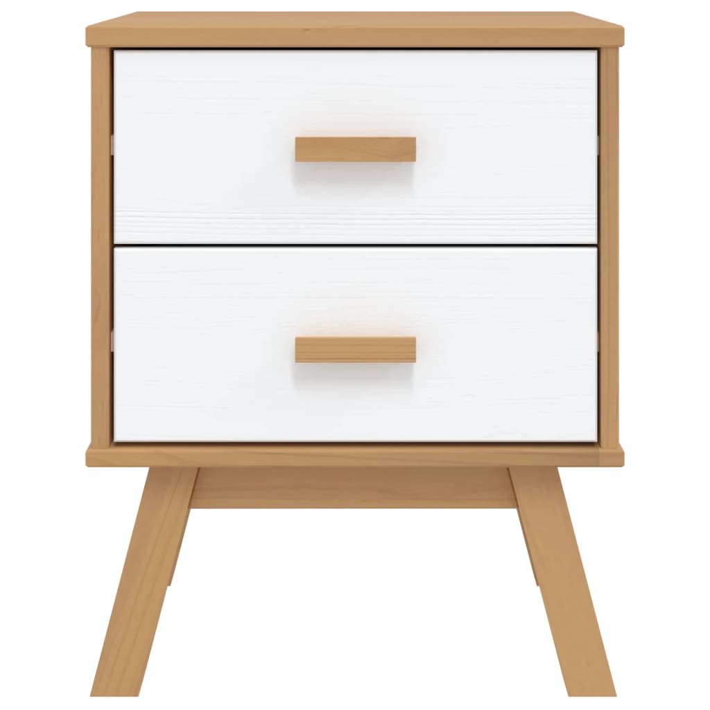 Comodino OLDEN Bianco e Marrone in Legno Massello di Pino 358584