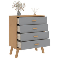 Cassettiera OLDEN Grigia e Marrone in Legno Massello di Pino 358589