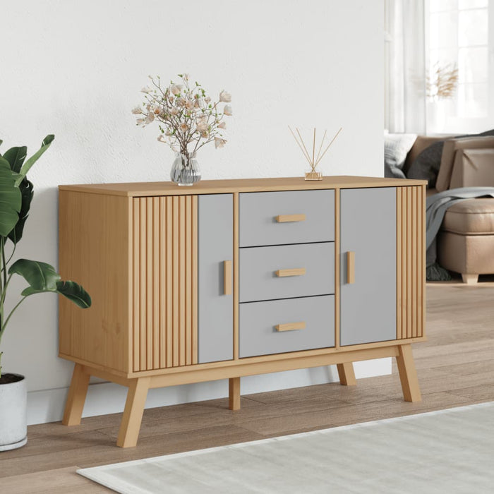 Credenza-Buffet-Armadio da cucina OLDEN Grigia e Marrone 114x43x73,5 cm Massello di Pino 554573