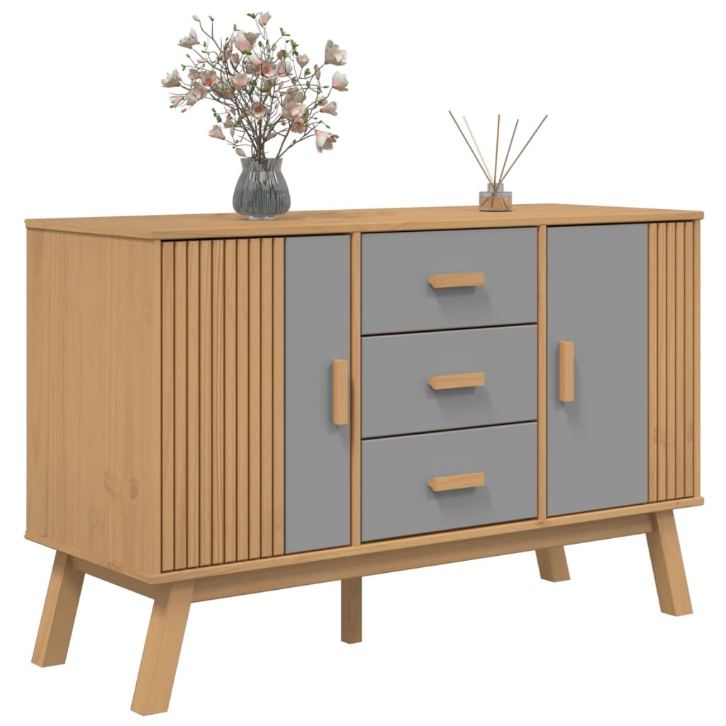 Credenza-Buffet-Armadio da cucina OLDEN Grigia e Marrone 114x43x73,5 cm Massello di Pino 554573