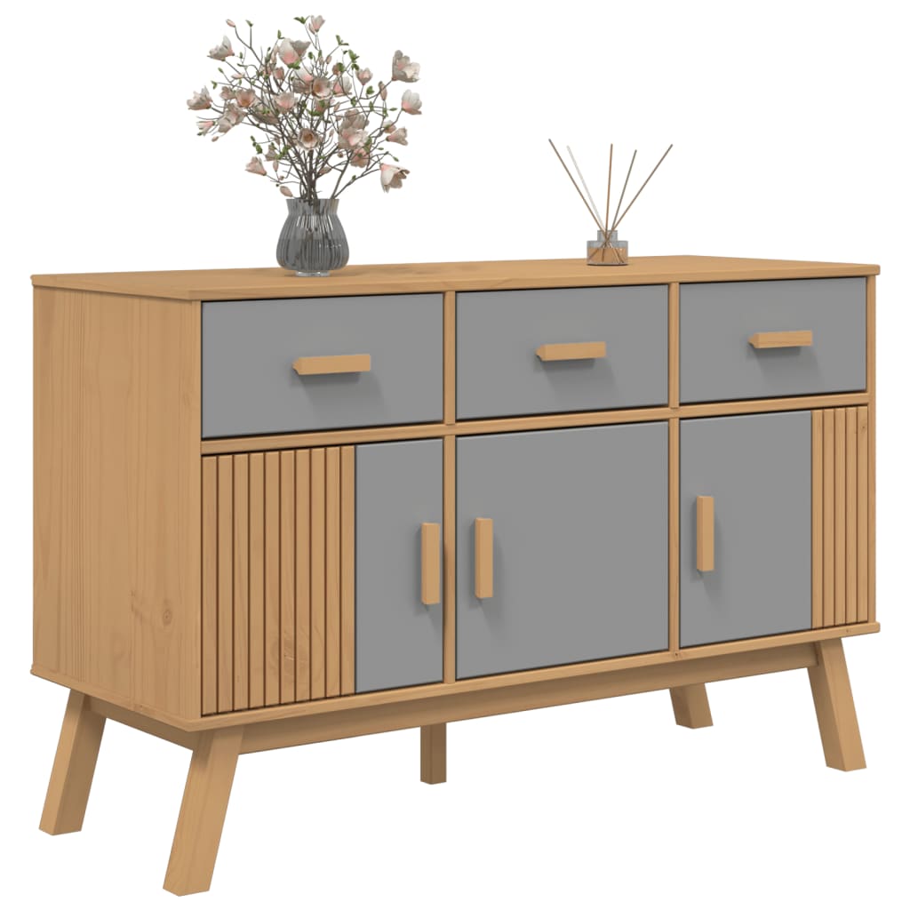 Credenza OLDEN Grigia e Marrone 114x43x73,5 cm Massello di Pino 358604