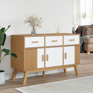 Credenza OLDEN Bianca e Marrone 114x43x73,5 cm Massello di Pino 358605