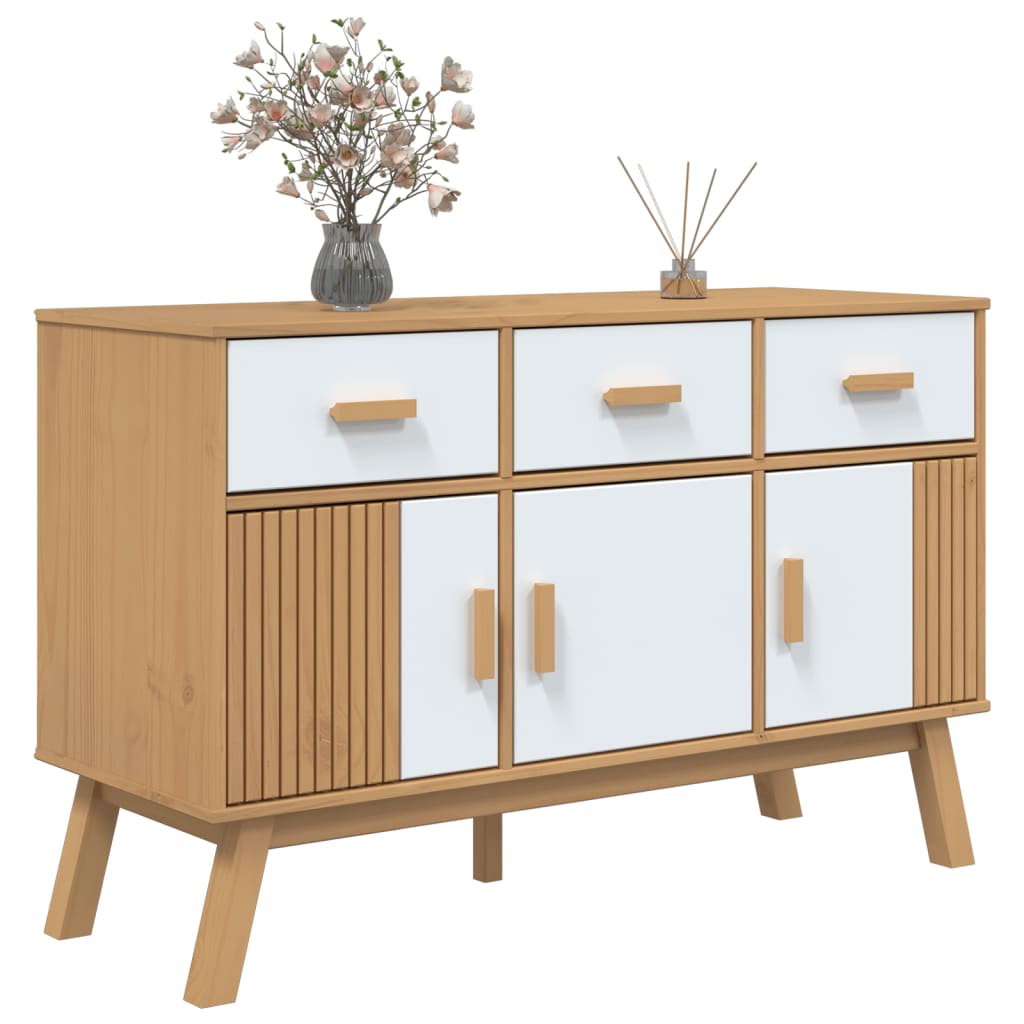 Credenza OLDEN Bianca e Marrone 114x43x73,5 cm Massello di Pino 358605