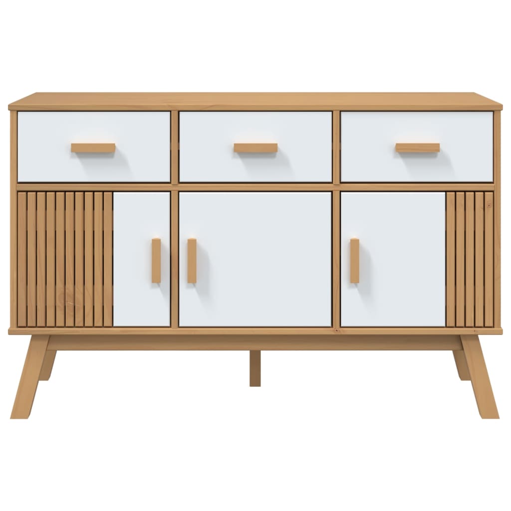 Credenza OLDEN Bianca e Marrone 114x43x73,5 cm Massello di Pino 358605