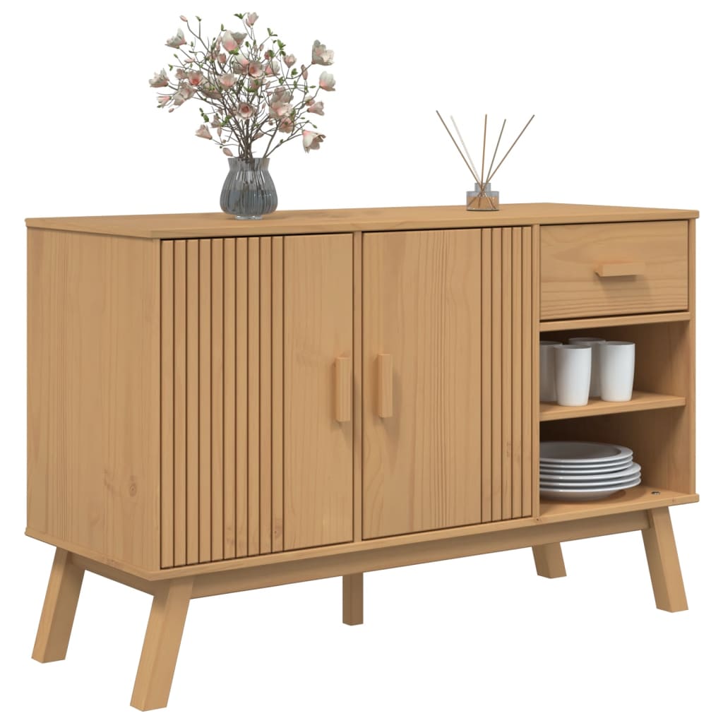 Credenza-Buffet-Armadio da cucina OLDEN Marrone 114x43x73,5 cm in Legno Massello di Pino 497657