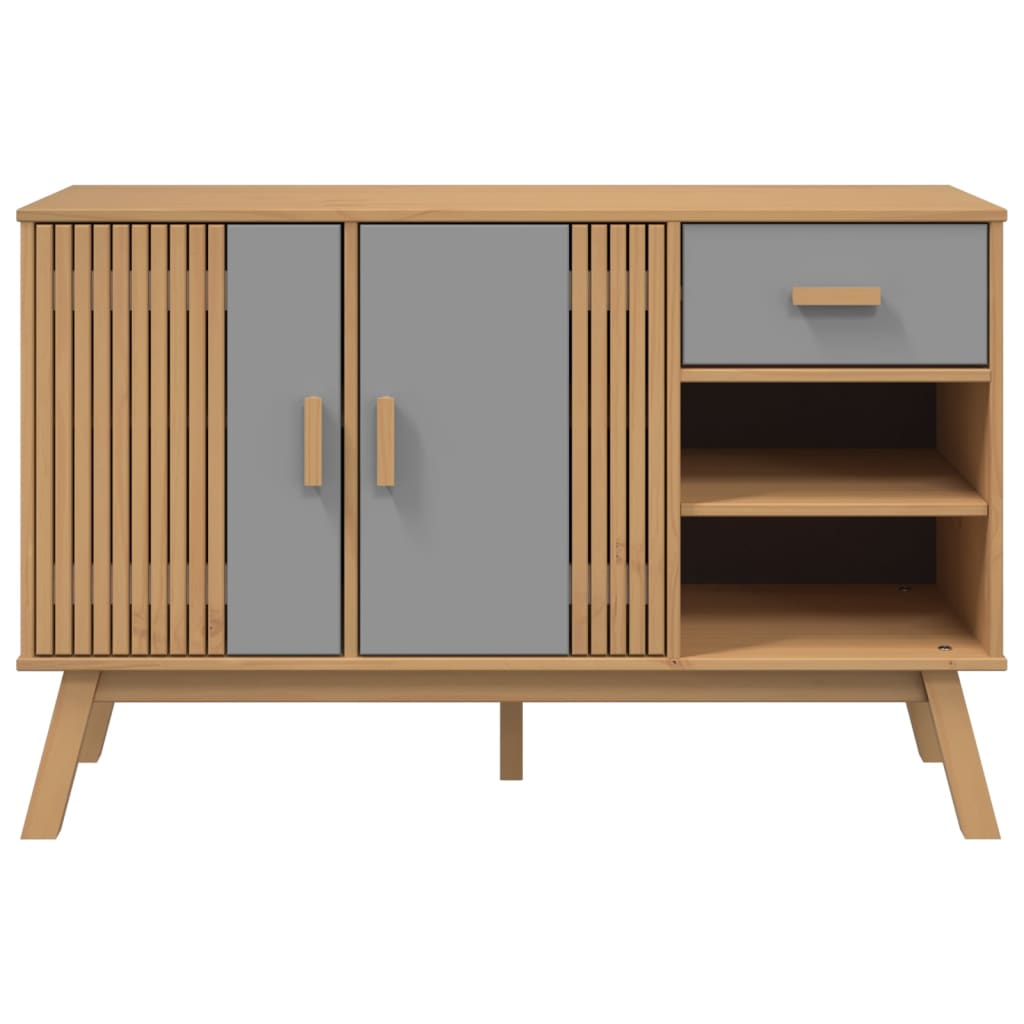 Credenza OLDEN Grigia e Marrone 114x43x73,5 cm Massello di Pino 358607