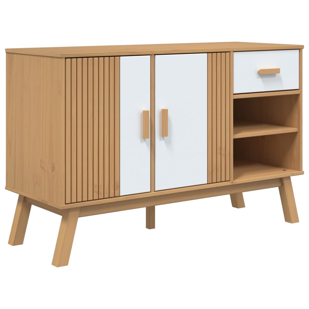Credenza OLDEN Bianca e Marrone 114x43x73,5 cm Massello di Pino 358608