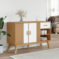 Credenza OLDEN Bianca e Marrone 114x43x73,5 cm Massello di Pino 358608