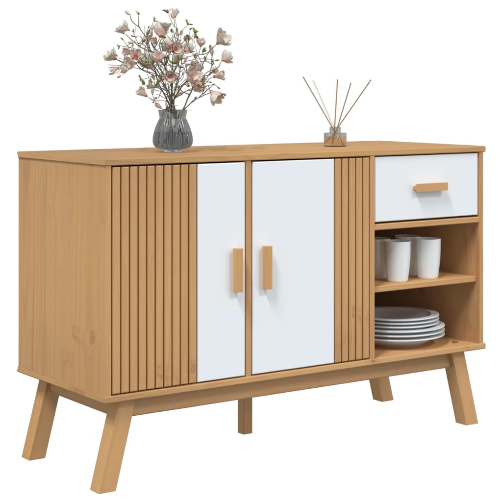 Credenza OLDEN Bianca e Marrone 114x43x73,5 cm Massello di Pino 358608
